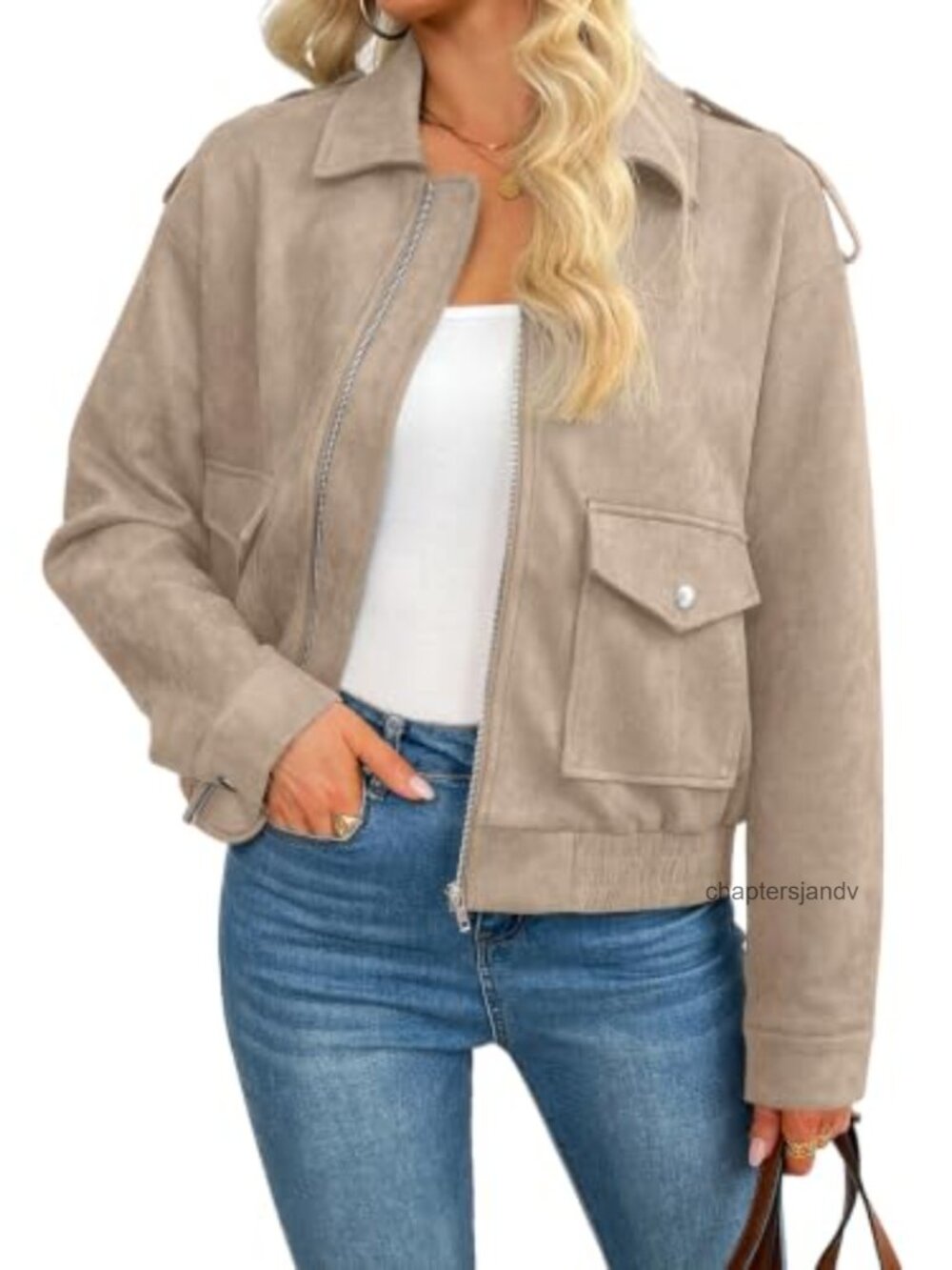 Faux Suede Zip Up Jacket Womens Casual Fall Outerwear Relaxed Fit